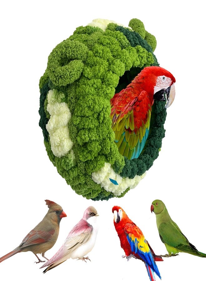Hamiledyi Bird Nest Warm Snuggle Hut Bird Bed Fluffy Bird Sleeping Bed Parrot Nest Hammock Bird Shed Hut House Plush Snuggle Bird Hammock for Parakeets Cockatiels Conures Lovebirds (Green, Large) - Image 1